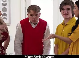 jealous stepmoms swap boys while confronting them in wild group action - momswitch