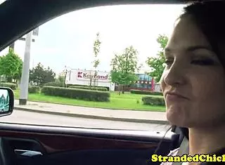 Hitchhiking Brunette Flashes Tits in Outdoor Public POV.