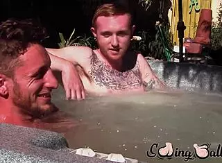 Inked ginger homo leaves jacuzzi to jack off big cock with lover