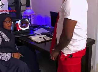 Horny Teacher In Hijab Asks Hard Cock Black Student To Fuck Her Wet Pussy On Desk During School Hours