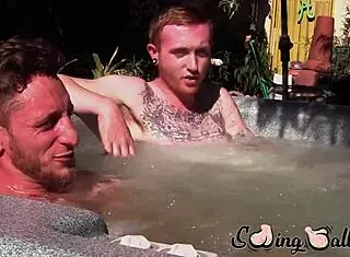 Inked ginger homo leaves jacuzzi to jack off big cock with lover