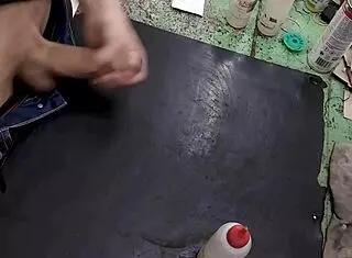 I masturbate on my workbench at work with big cock