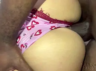 Black Guy Pulls Shorts Aside And Fucks Pussy With Huge Cock In Bathroom