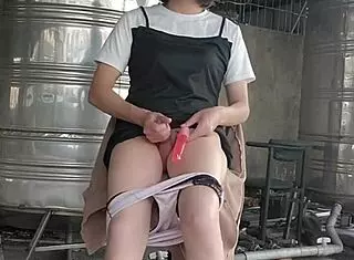 Shemale Ting Xuan enjoys outdoor dildo anal sex in public