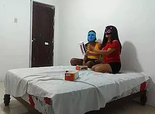 My girlfriend's beautiful latina milf friend learns intense blowjob techniques at home with small cock.