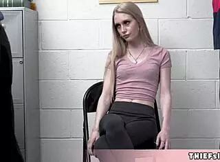 Skinny Blonde Shoplifter Bent Over by Pervy Mall Cop