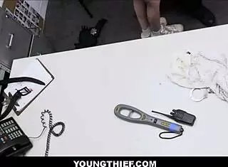 Skinny teen caught shoplifting, but big cock officer makes her strip and orgasm.