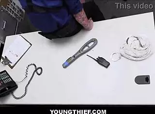 Skinny teen caught shoplifting, but big cock officer makes her strip and orgasm.