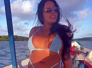 look at this brazilian latina wife in bikini on the boat, she's such a slut