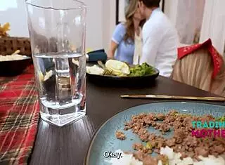 Step mom shows pussy and gets banged in group taboo session