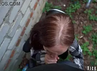 Risky Blowjob Behind Garages, She Swallowed It All