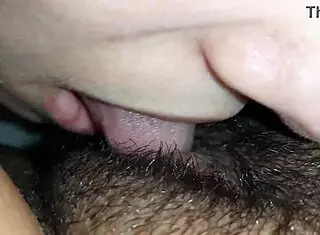 Lesbian Hairy Pussy Eating Close Up with Orgasm