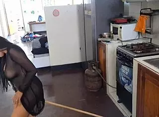 Leaked video of famous Mexican influencer getting off in the kitchen with a broomstick