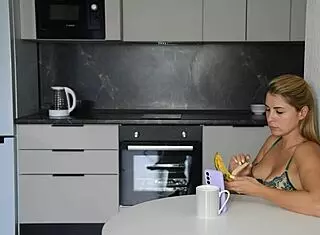 Wife swallows banana, then gets fucked in morning