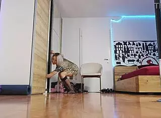 blonde model in high heels fashion show