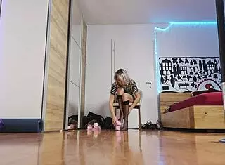 blonde model in high heels fashion show