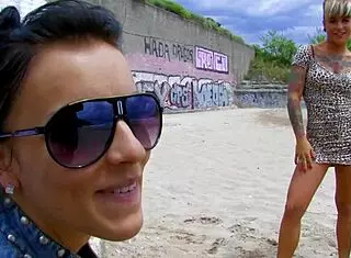 Short-Haired Tattooed Milf Banged Hard on Beach