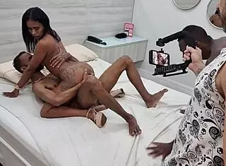 Backstage quickie with milf India Juju and big black cock.