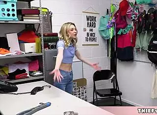Extra Cute Blonde Shoplifter with Freckles Caught and Tiny 18+ Pussy Punished Hard