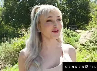 Haven Rose, the blond trans gf, gets smashed by her bearded hunk bf outdoors.