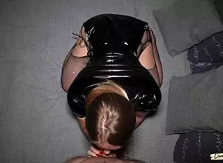 That latex slut in pantyhose begs for cum inside her