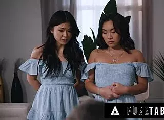 Asian Stepsisters Lulu Chu And Kimmy Kimm Spank Stepdad's Cock In Taboo Group