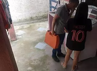 Housewife pays technician with ass