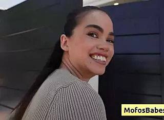 sexy hot brunette angelina moon sucks huge fat dick and slides it deep in her shaved pussy with logan xander.