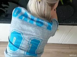 fucked her in kitchen and came on tits while parents slept 😈