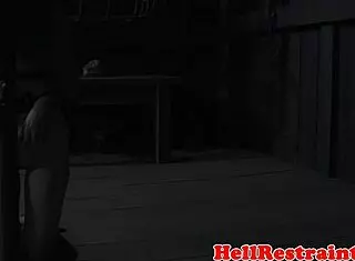 Sub's feet getting punished with bondage and toys in the garage