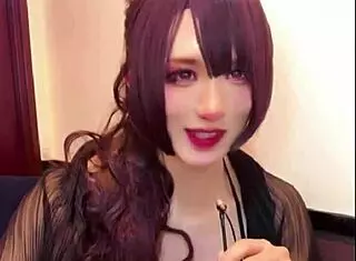 beautiful asian ladyboy masturbates during live stream