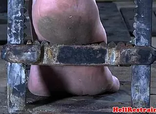 Sub's feet getting punished with bondage and toys in the garage