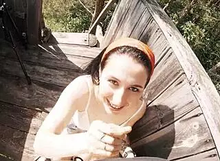 Risky Outdoor Facefuck And Cum In Throat At Hunting Tower