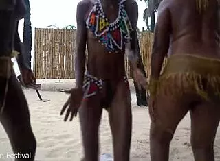three african tribe witches dancing ritual for rain