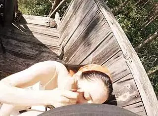 Risky Outdoor Facefuck And Cum In Throat At Hunting Tower