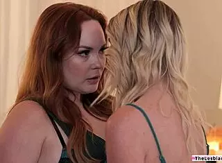 bedroom scene with blonde babe licking and kissing busty stepsis pussy