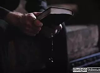 the lesbian couple forces the disapproving priest to lick their pussies in a taboo 3some