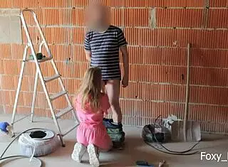 Almost Caught Cheating with Blonde Coworker in Tight Wet Action at Construction Site