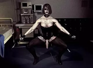 corrupted shemale ashley graham flexes muscles in latex corset suggestively