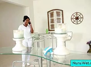 sexy ebony chanell heart masturbates wet clit in shower massage