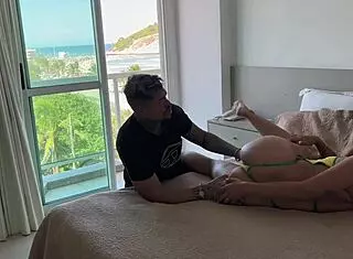 Bodybuilder Wakes Plump Tourist With Oral, Then Fucks Her Hairy Pussy Cowgirl To Orgasm.