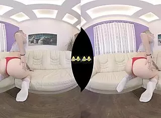 Vr piss play and dildo fucking on sofa