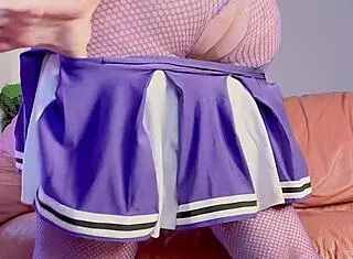 she rides the huge red dildo, her big hairy pussy wet and close up