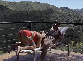 Latina Wife Surprises Husband with Red Lingerie Flashing Ass Outdoors in Homemade Scene