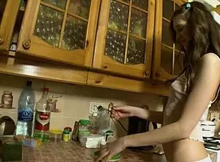 teen brunette pauline frisky with oily dildo