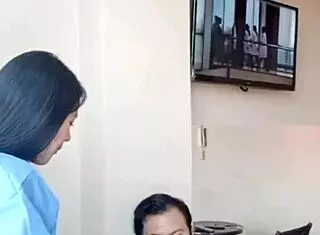 uniformed latina gives amazing blowjob in office, patient becomes regular client.