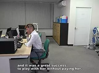 japanese mistress mero smoking while facesitting in boots and skirt at work