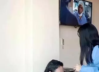 uniformed latina gives amazing blowjob in office, patient becomes regular client.