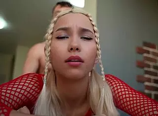 hot blonde in red dress gets slammed hard in a quick european fling. cute small tits bounce wild.