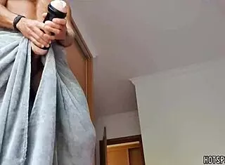 Latino Guy Uses Fleshlight At Window In Muscular Display